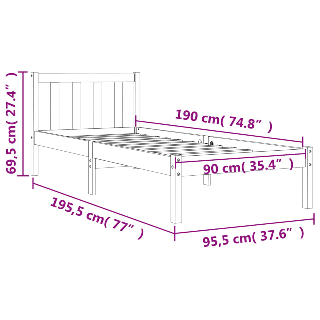 Bed Frame Wax Brown 90x190 cm Single Solid Wood Pine