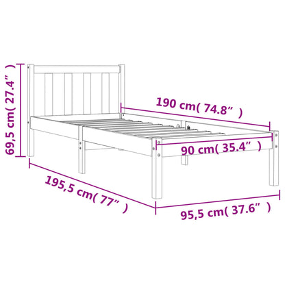 Bed Frame Wax Brown 90x190 cm Single Solid Wood Pine