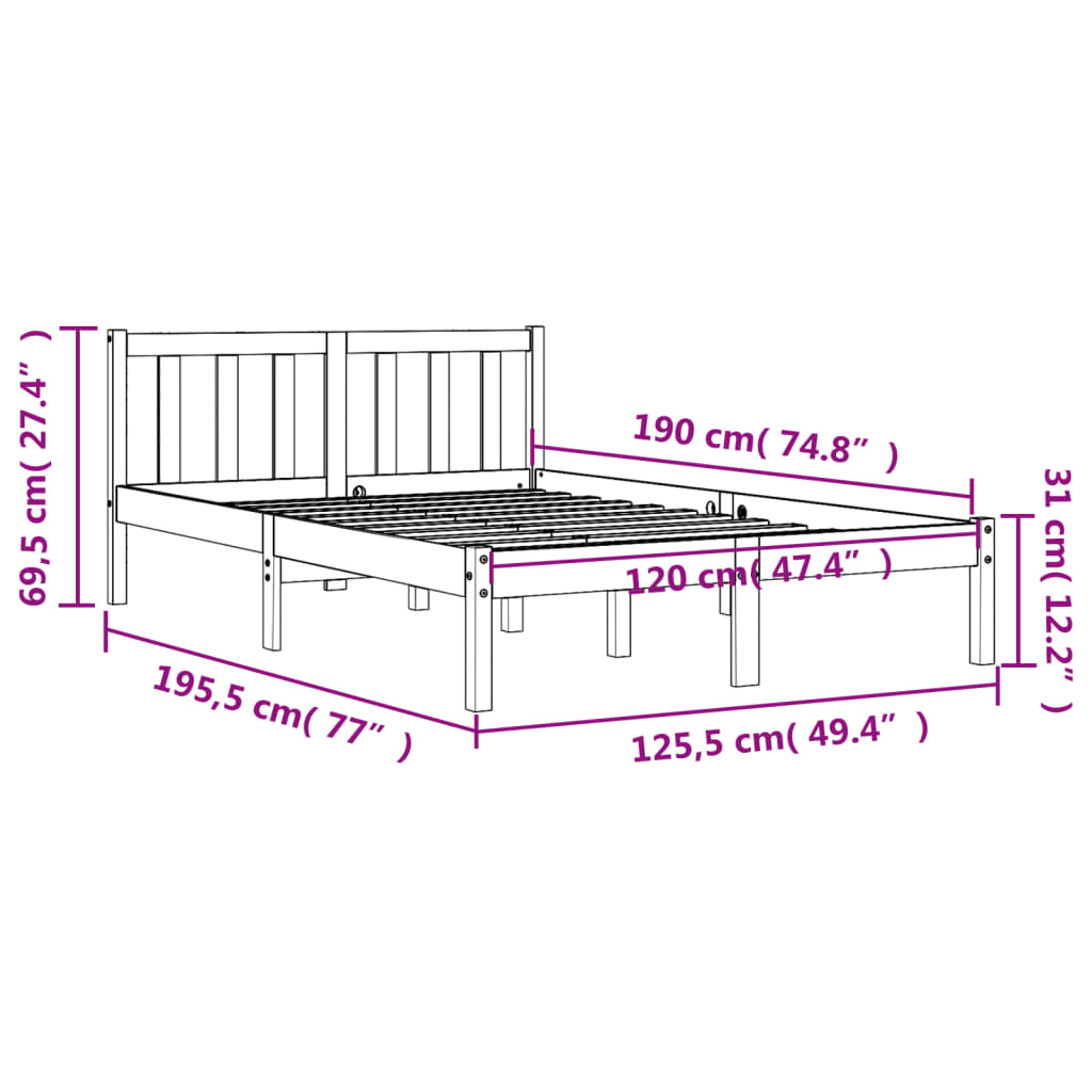 Bed Frame Wax Brown 120x190 cm Small Double Solid Wood Pine