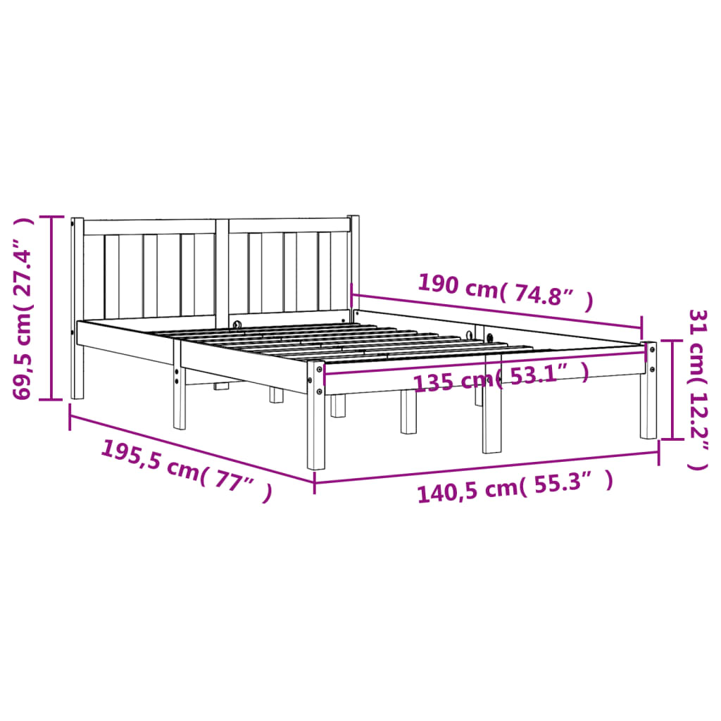 Bed Frame Wax Brown 135x190 cm Double Solid Wood Pine