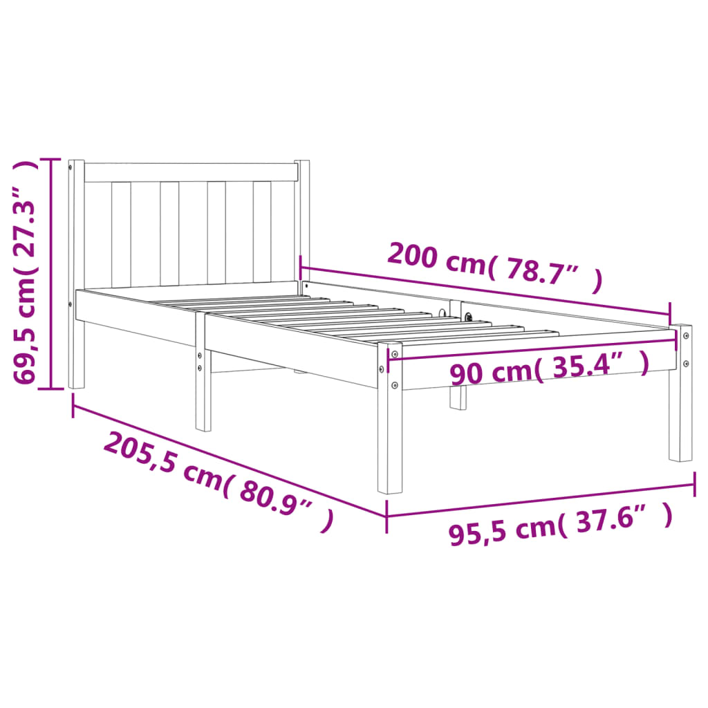 Bed Frame Wax Brown 90x200 cm Solid Wood Pine