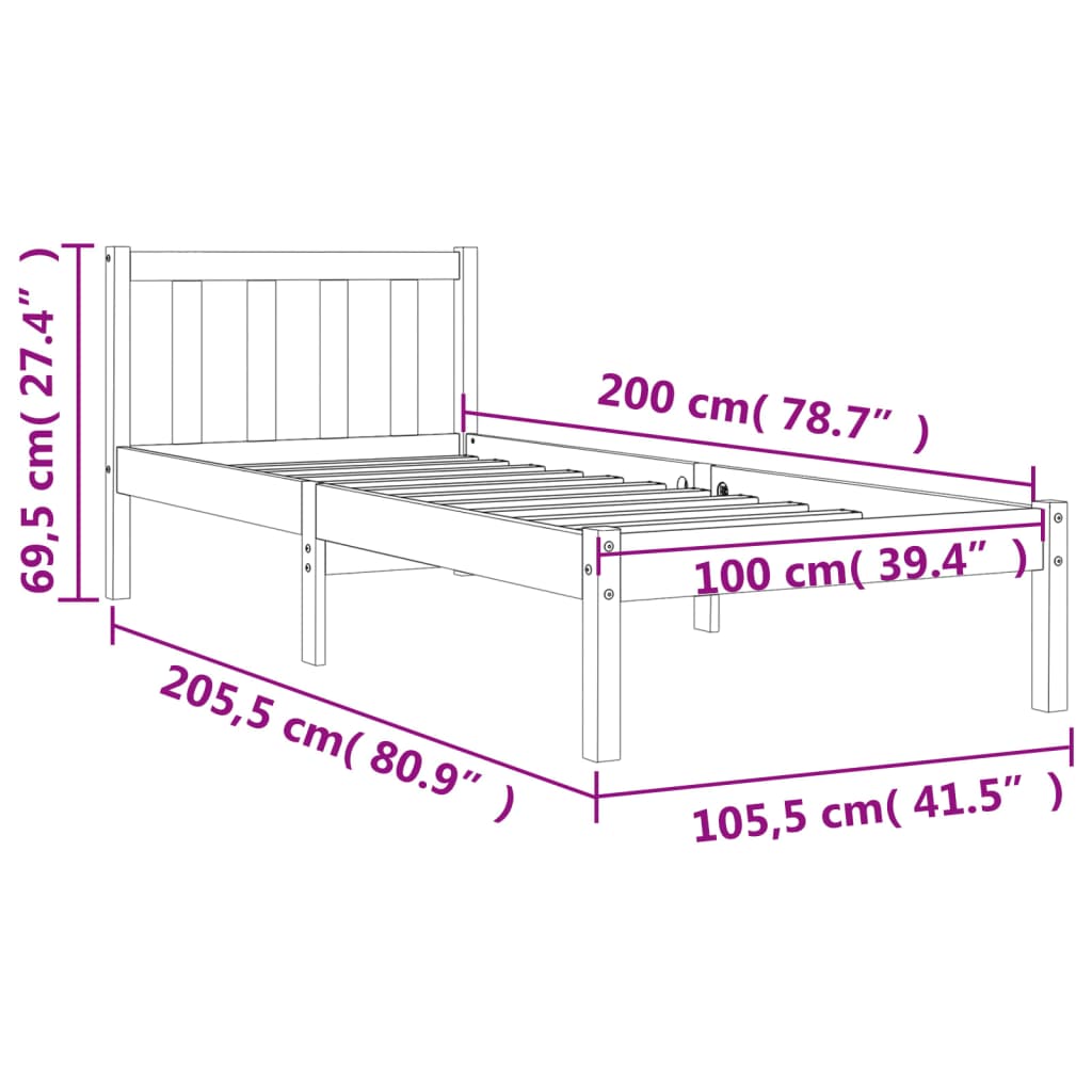 Bed Frame Wax Brown 100x200 cm Solid Wood Pine