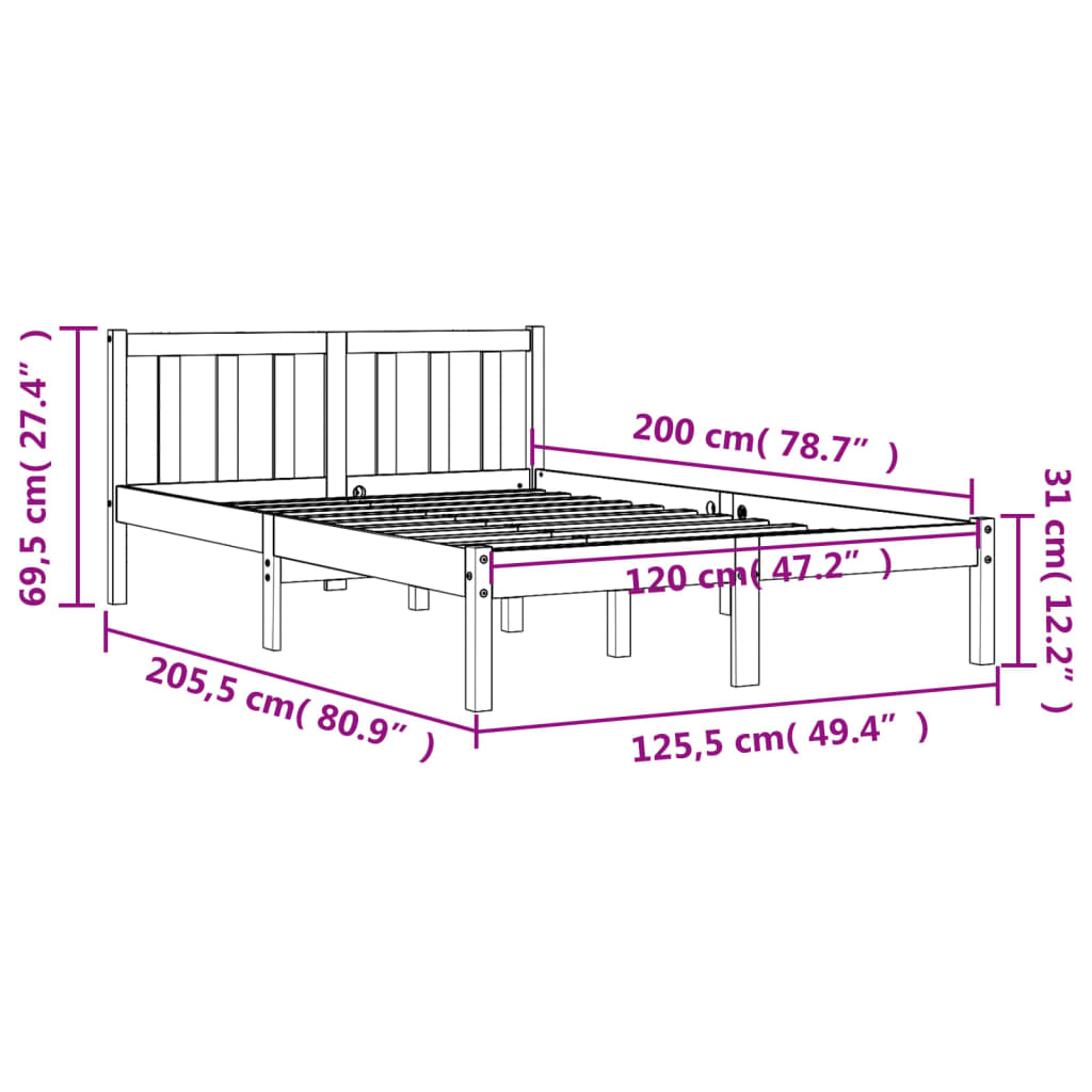 Bed Frame Wax Brown 120x200 cm Solid Wood Pine