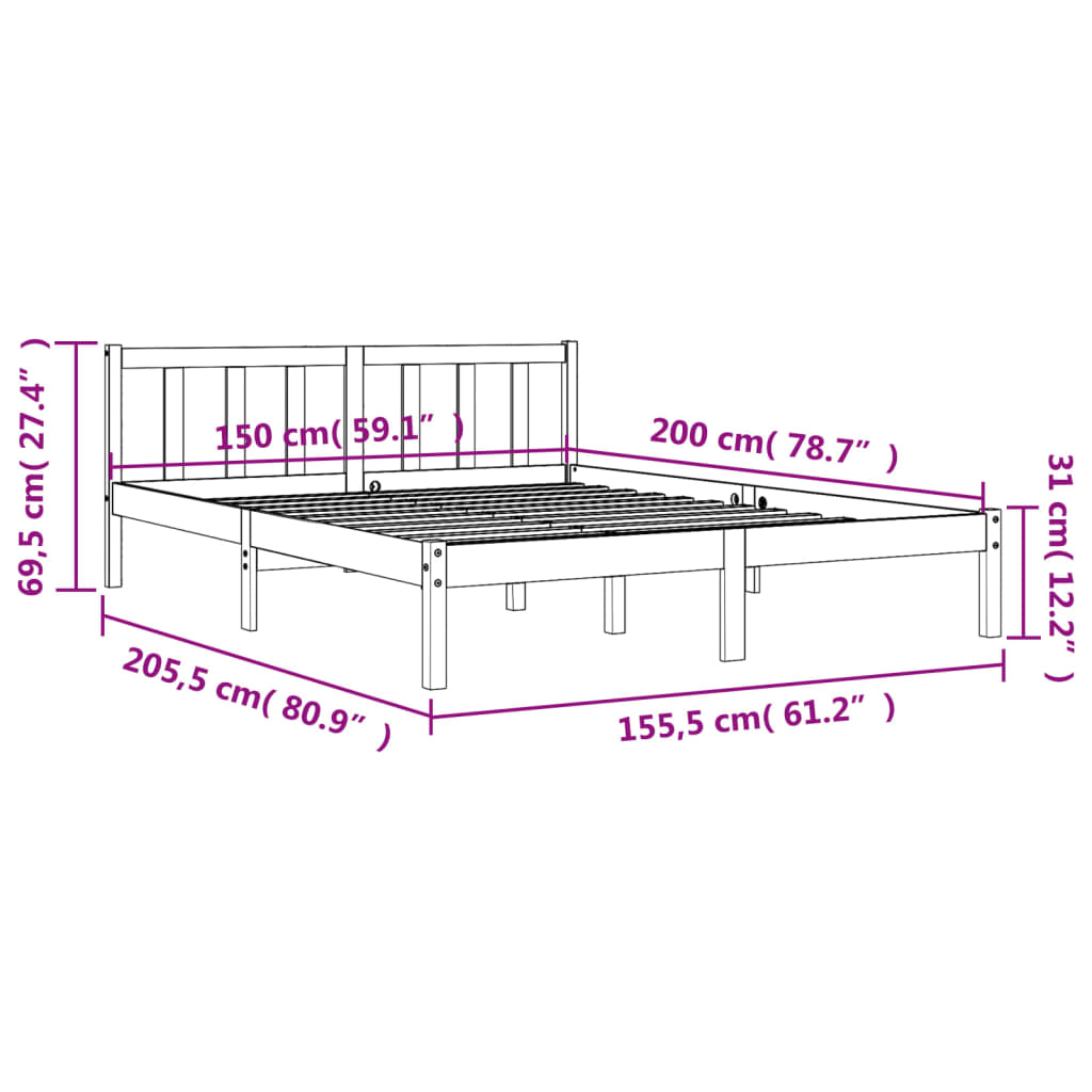 Bed Frame Wax Brown 150x200 cm King Size Solid Wood Pine