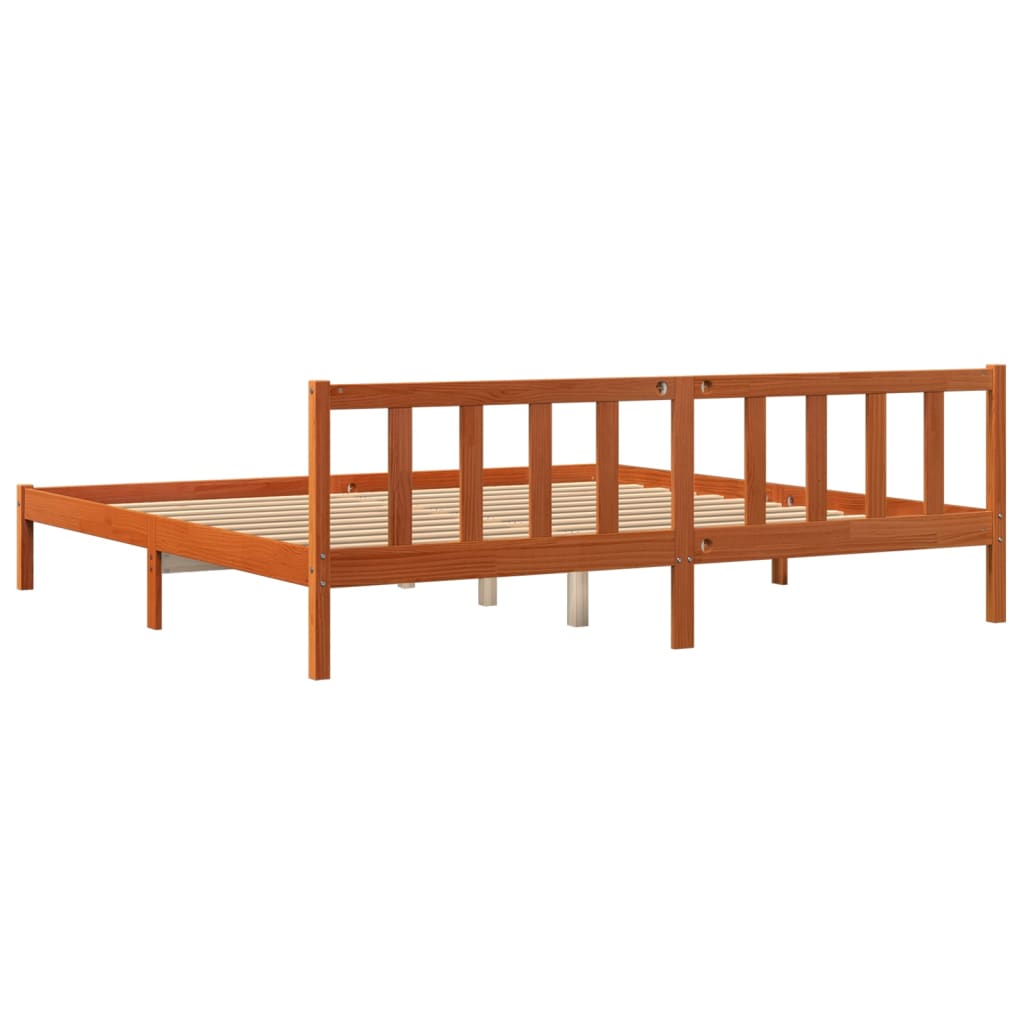 Bed Frame Wax Brown 200x200 cm Solid Wood Pine