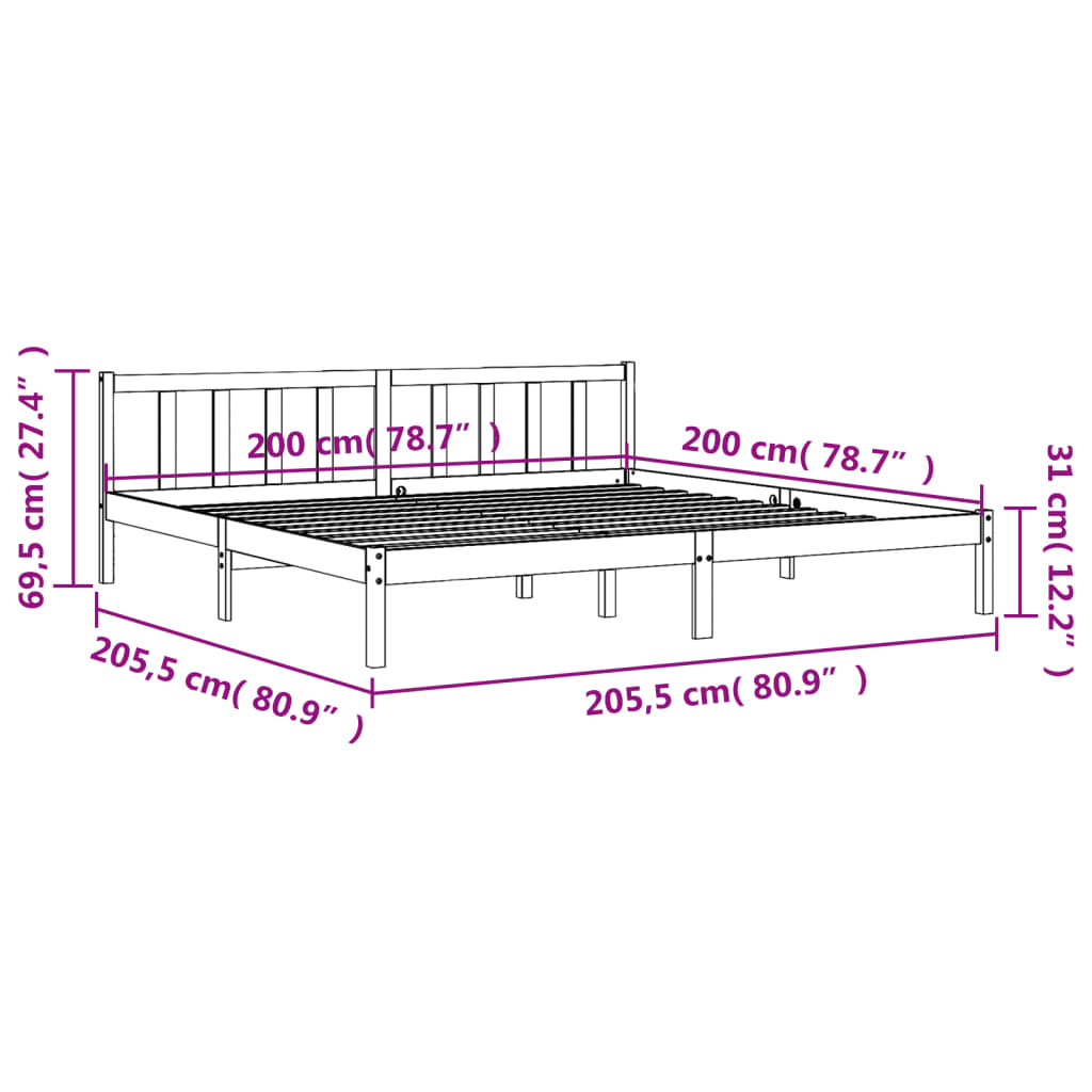 Bed Frame Wax Brown 200x200 cm Solid Wood Pine