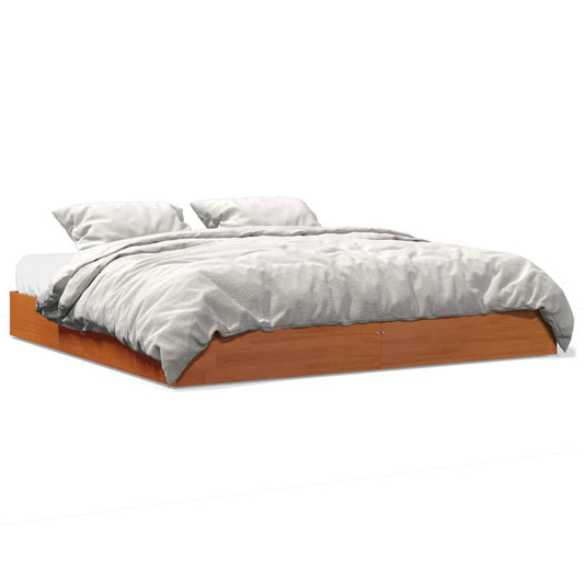 Bed Frame Wax Brown 200x200 cm Solid Wood Pine