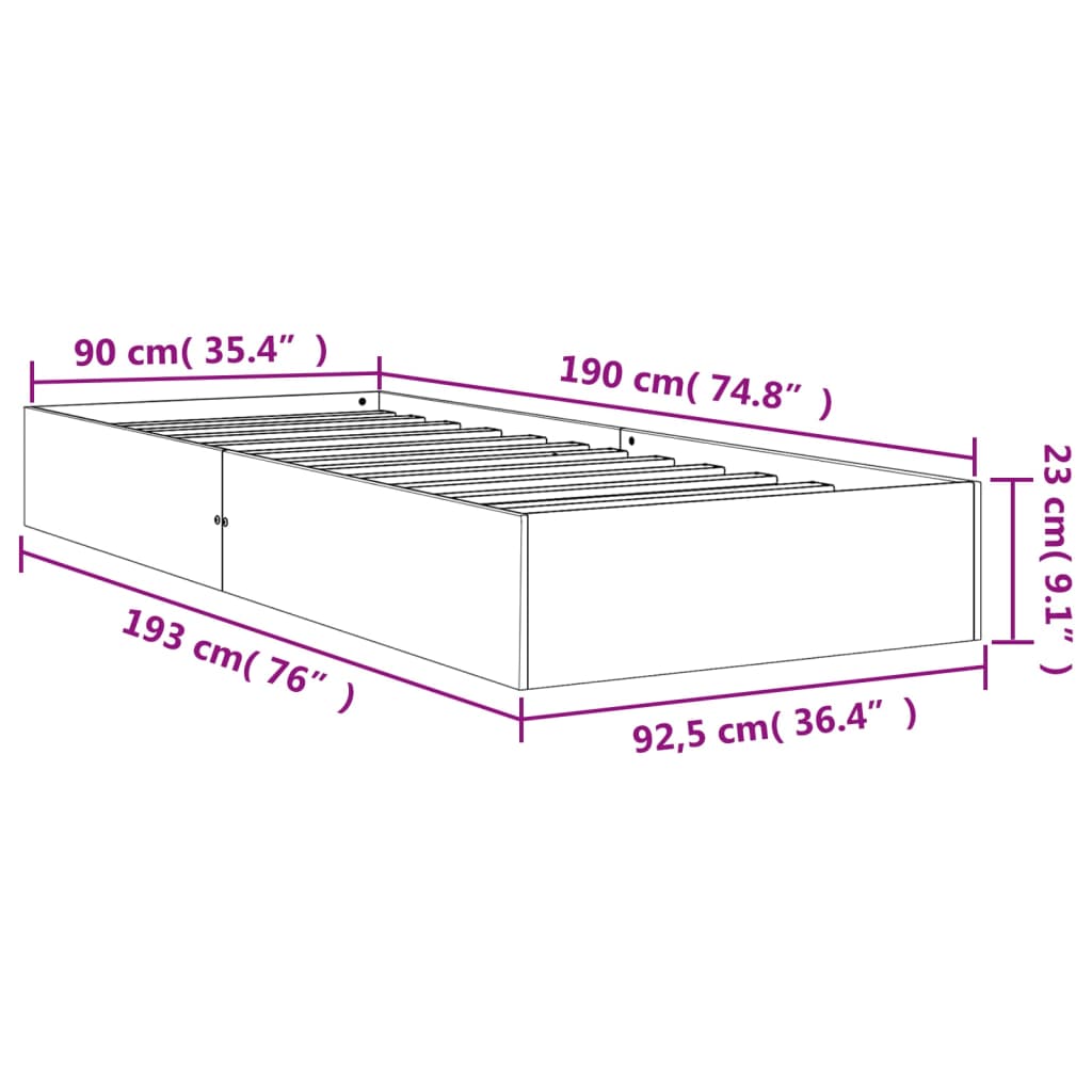 Bed Frame Wax Brown 90x190 cm Single Solid Wood Pine