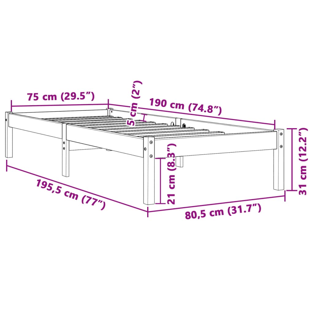 Bed Frame Wax Brown 75x190 cm Small Single Solid Wood Pine