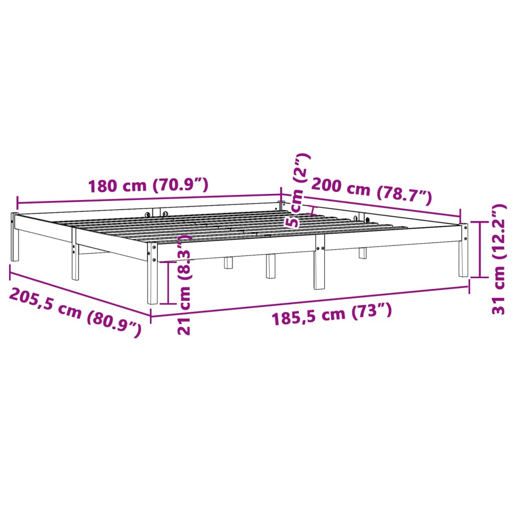 Bed Frame Wax Brown 180x200 cm Super King Solid Wood Pine