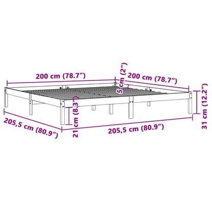 Bed Frame Wax Brown 200x200 cm Solid Wood Pine