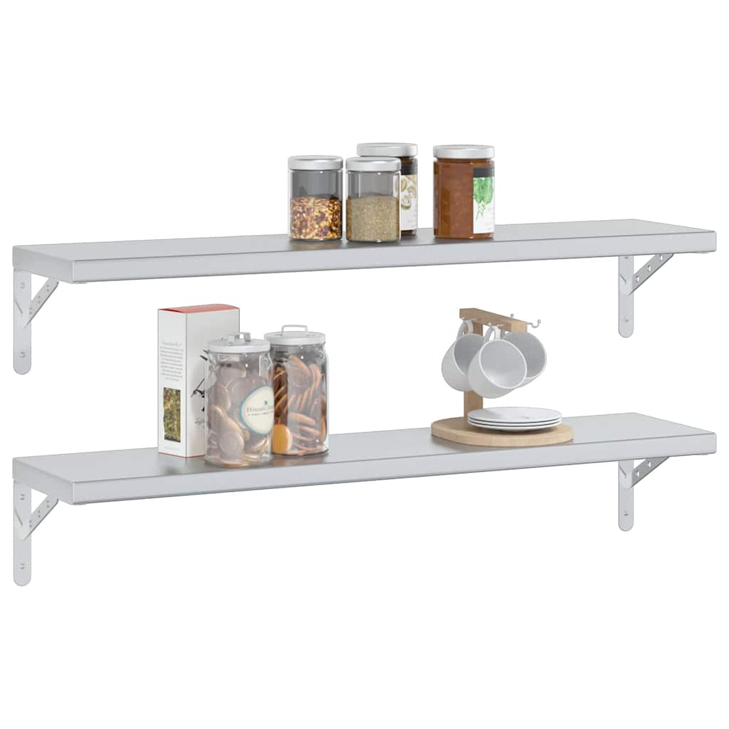 Wall Shelves 2 pcs 100x23.5x3 cm Silver Stainless Steel