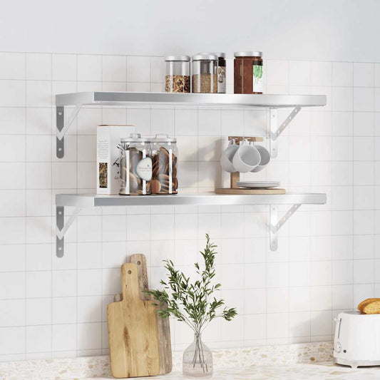 Wall Shelves 2 pcs 75x30x3 cm Silver Stainless Steel