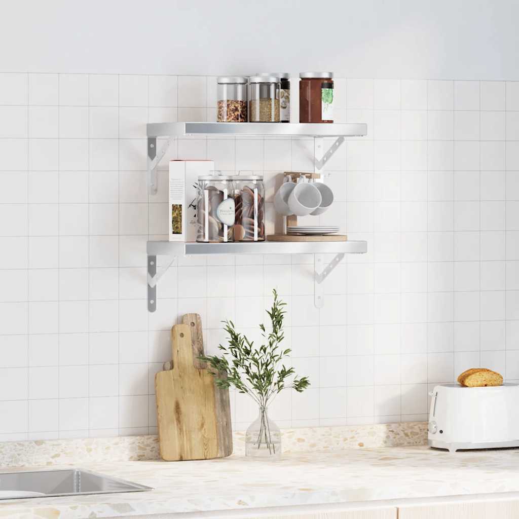 Wall Shelves 2 pcs 50x23.5x3 cm Silver Stainless Steel