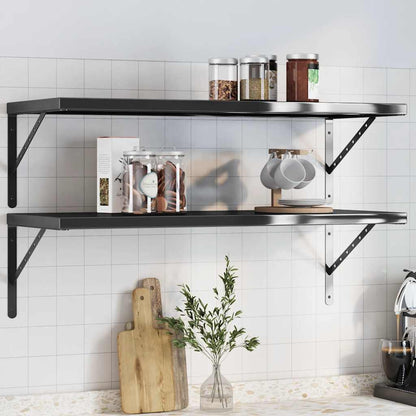 Wall Shelves 2 pcs 100x40x3 cm Black Stainless Steel