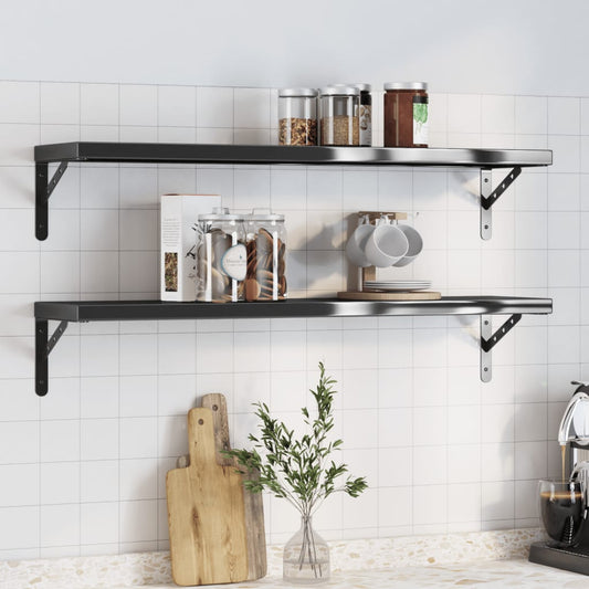 Wall Shelves 2 pcs 100x23.5x3 cm Black Stainless Steel