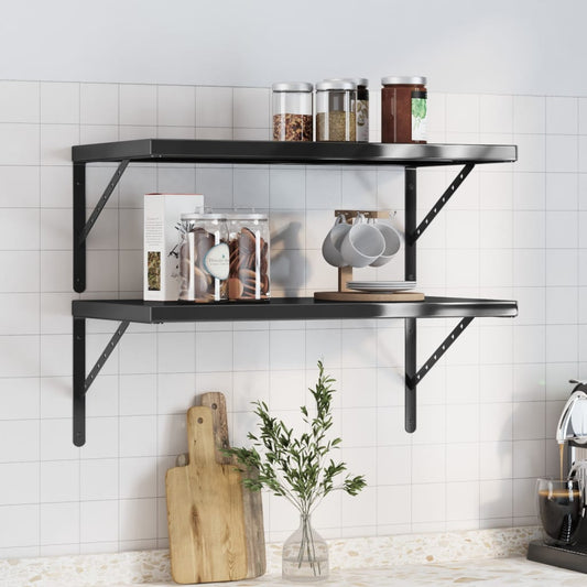 Wall Shelves 2 pcs 75x40x3 cm Black Stainless Steel