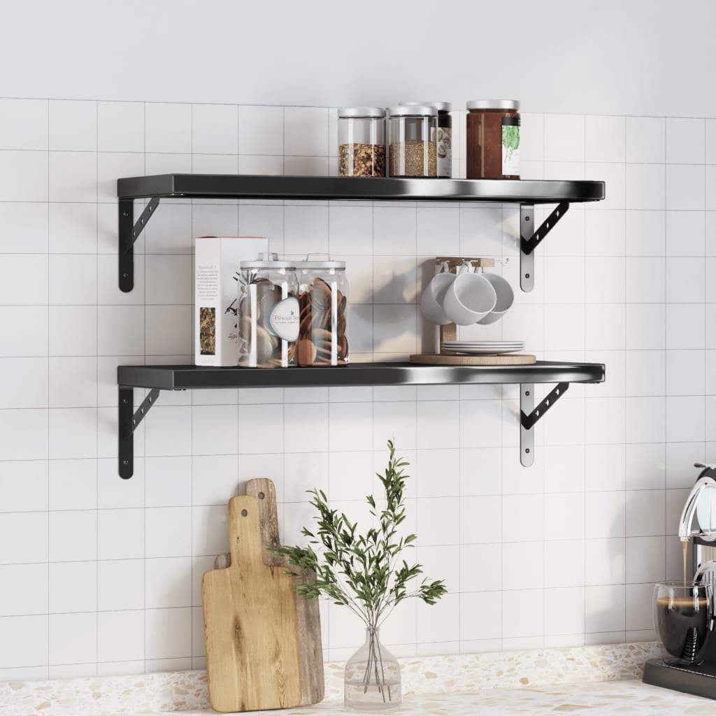 Wall Shelves 2 pcs 75x23.5x3 cm Black Stainless Steel