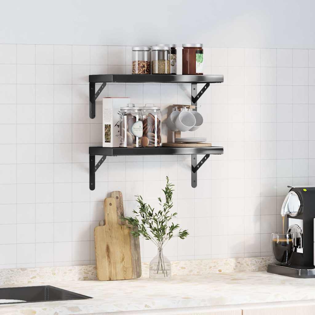 Wall Shelves 2 pcs 50x23.5x3 cm Black Stainless Steel