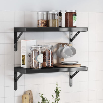 Wall Shelves 2 pcs 50x23.5x3 cm Black Stainless Steel