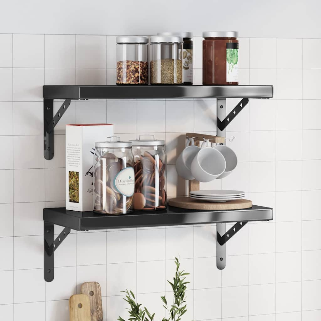 Wall Shelves 2 pcs 50x23.5x3 cm Black Stainless Steel