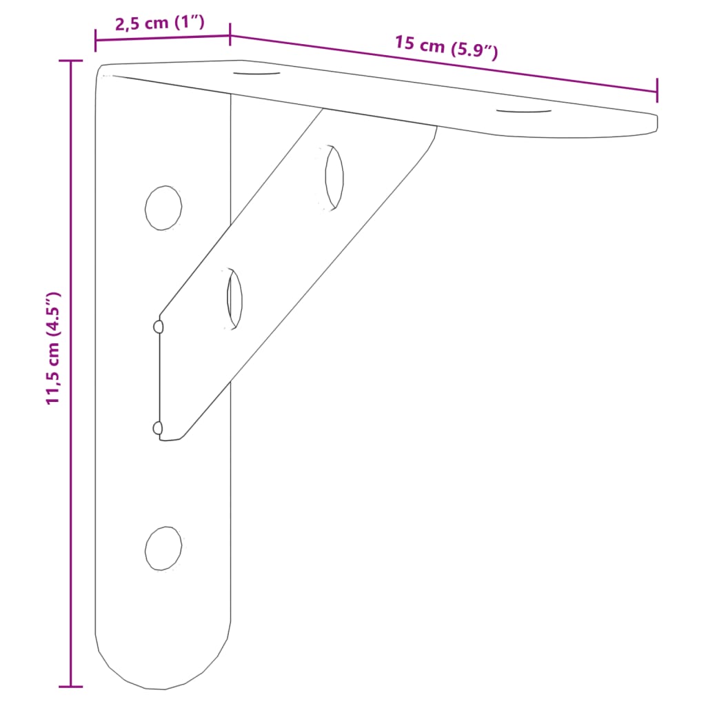 Shelf Brackets 4 pcs 15x2.5x11.5 cm Silver Stainless Steel