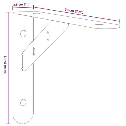 Shelf Brackets 4 pcs 20x2.5x14 cm Black Stainless Steel