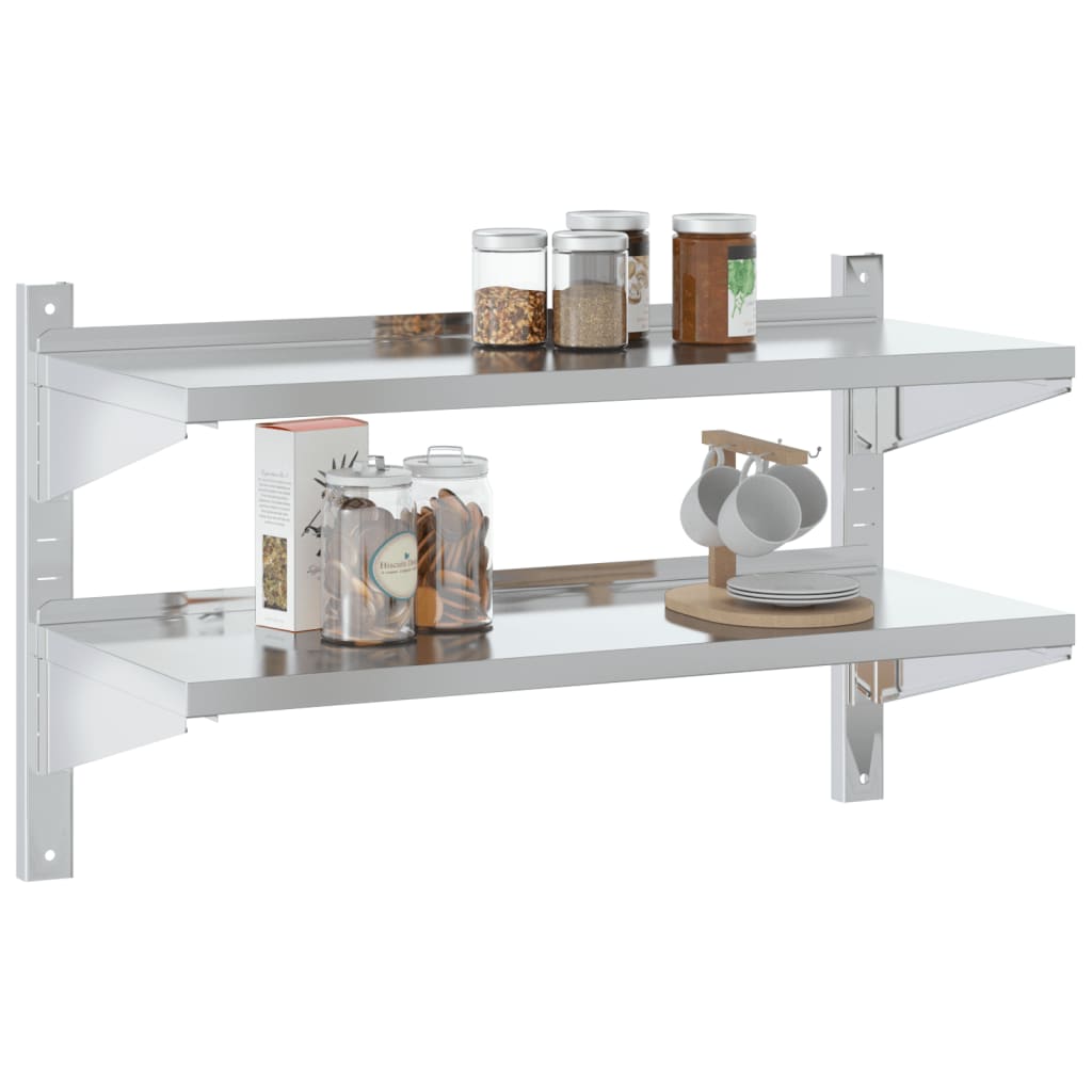 2-Tier Wall Shelf 100x40x60 cm Silver Stainless Steel