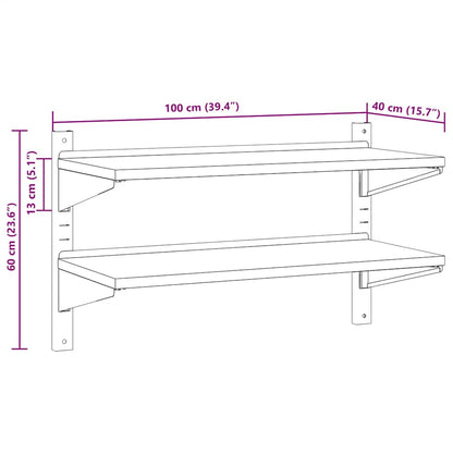 2-Tier Wall Shelf 100x40x60 cm Silver Stainless Steel