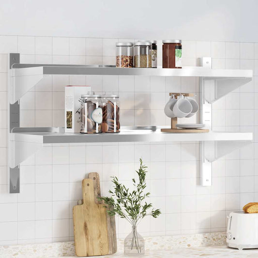 2-Tier Wall Shelf 100x40x60 cm Silver Stainless Steel