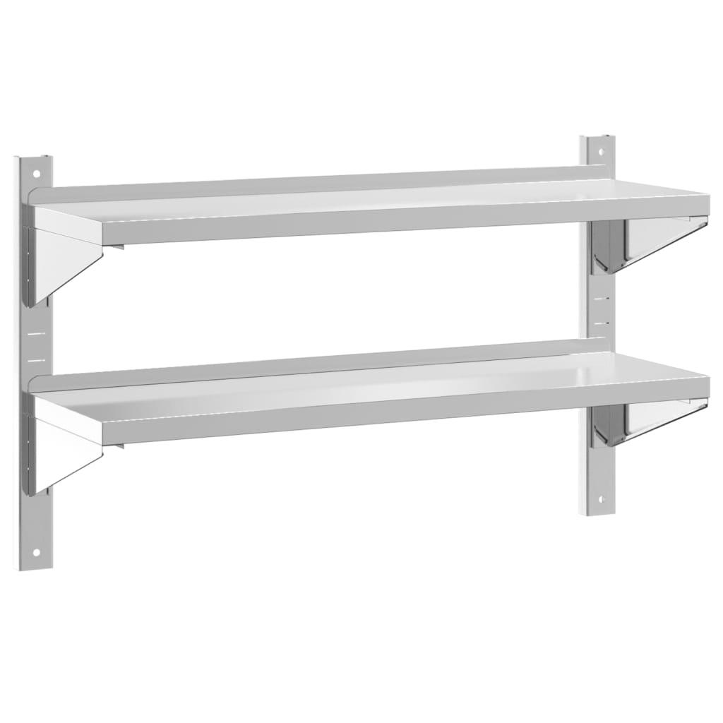 2-Tier Wall Shelf 100x30x60 cm Silver Stainless Steel