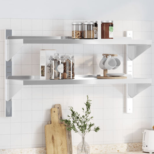 2-Tier Wall Shelf 100x30x60 cm Silver Stainless Steel