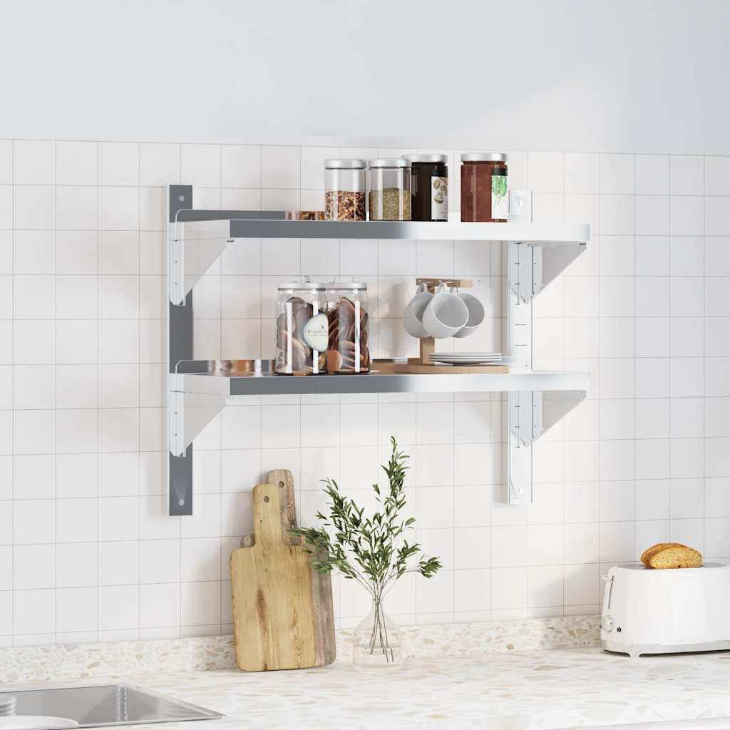 2-Tier Wall Shelf 75x23.5x60 cm Silver Stainless Steel