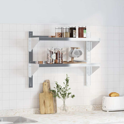 2-Tier Wall Shelf 75x23.5x60 cm Silver Stainless Steel