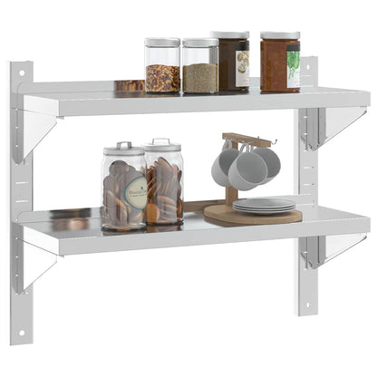 2-Tier Wall Shelf 75x23.5x60 cm Silver Stainless Steel