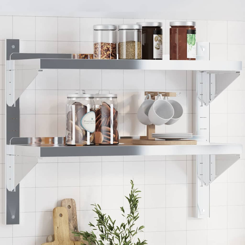 2-Tier Wall Shelf 75x23.5x60 cm Silver Stainless Steel