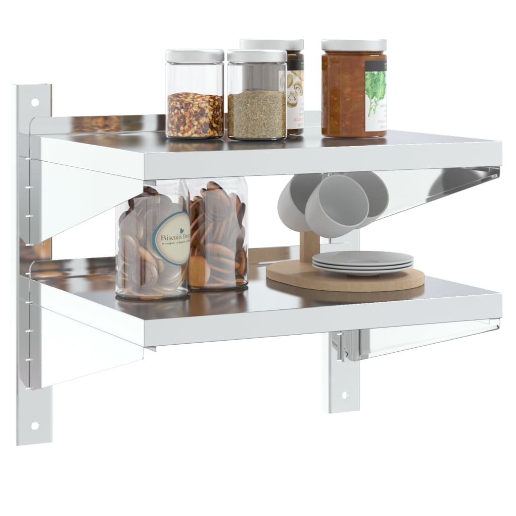 2-Tier Wall Shelf 50x40x60 cm Silver Stainless Steel