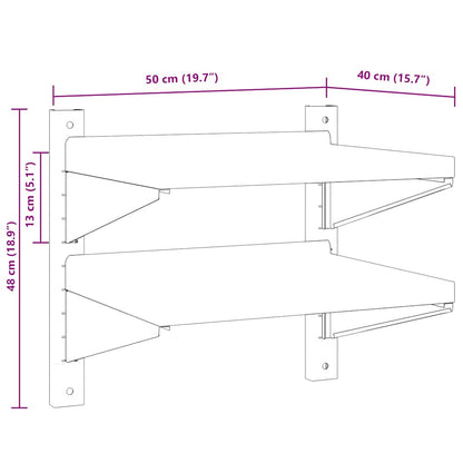 2-Tier Wall Shelf 50x40x60 cm Silver Stainless Steel