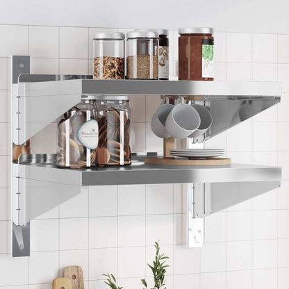 2-Tier Wall Shelf 50x40x60 cm Silver Stainless Steel