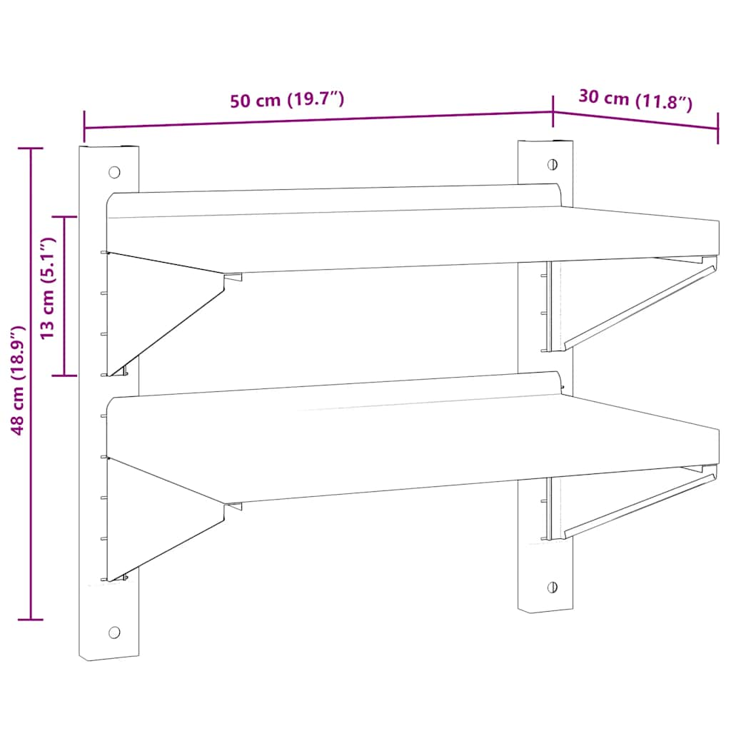 2-Tier Wall Shelf 50x30x60 cm Silver Stainless Steel