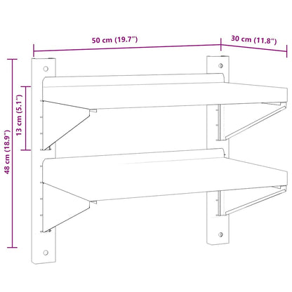 2-Tier Wall Shelf 50x30x60 cm Silver Stainless Steel