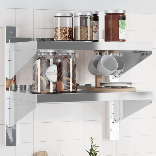 2-Tier Wall Shelf 50x30x60 cm Silver Stainless Steel