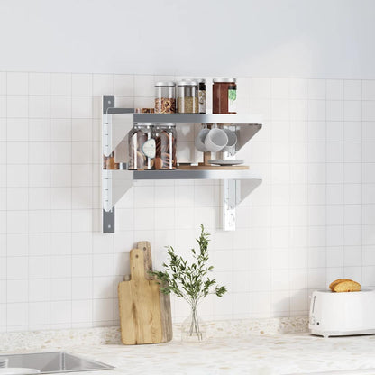 2-Tier Wall Shelf 50x23.5x60 cm Silver Stainless Steel