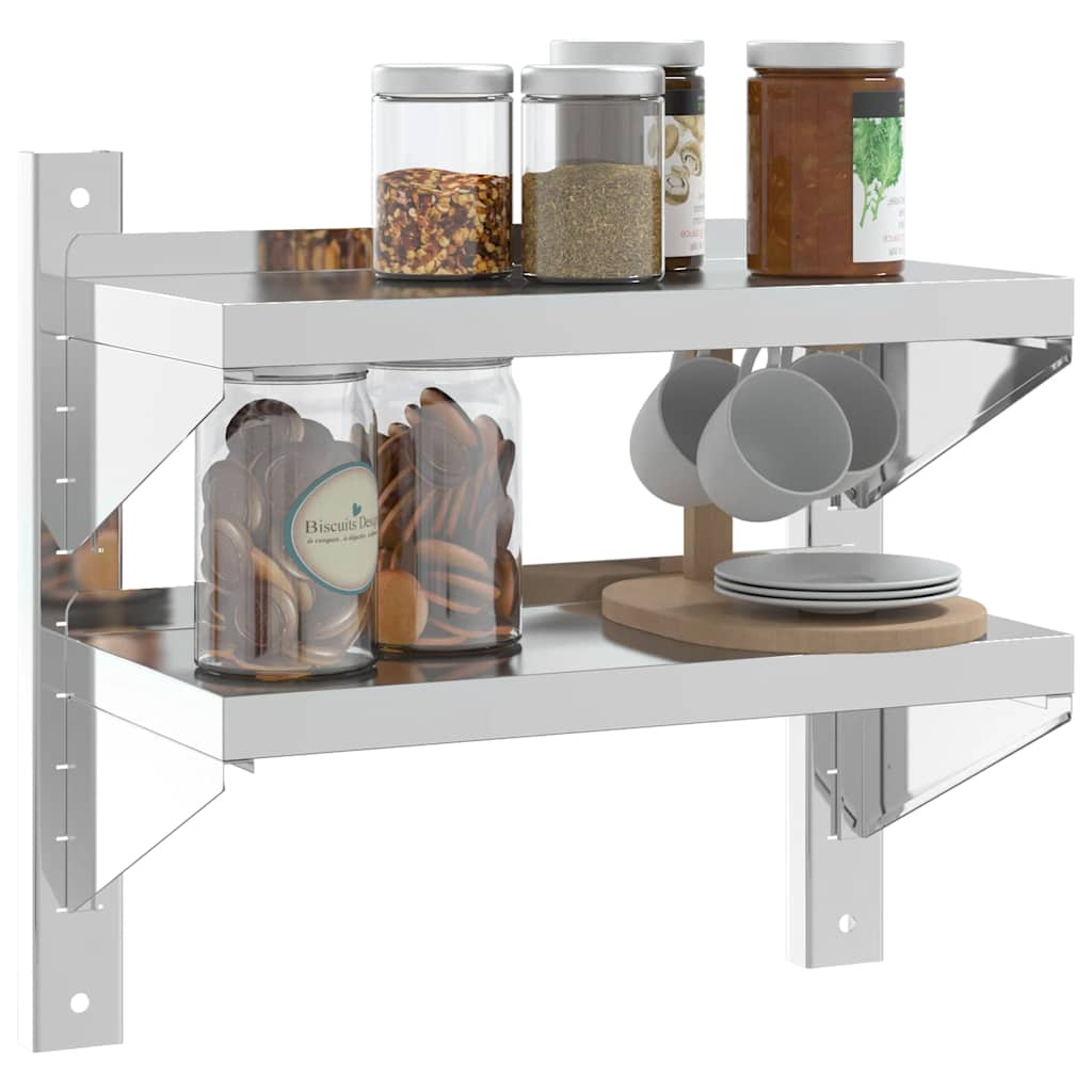 2-Tier Wall Shelf 50x23.5x60 cm Silver Stainless Steel