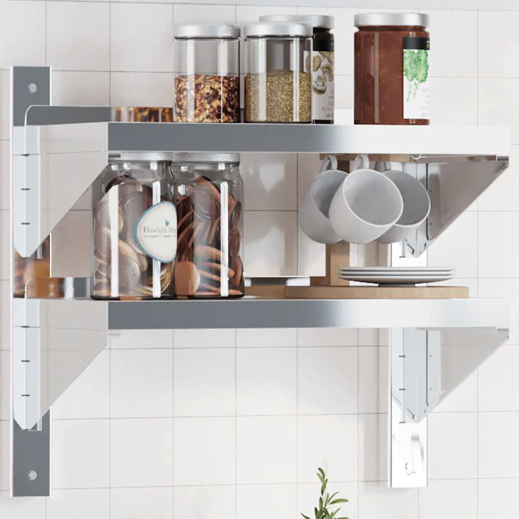 2-Tier Wall Shelf 50x23.5x60 cm Silver Stainless Steel