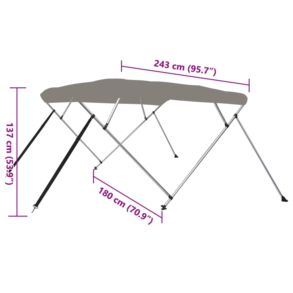 4-bow Bimini Top Grey 243x180x137 cm