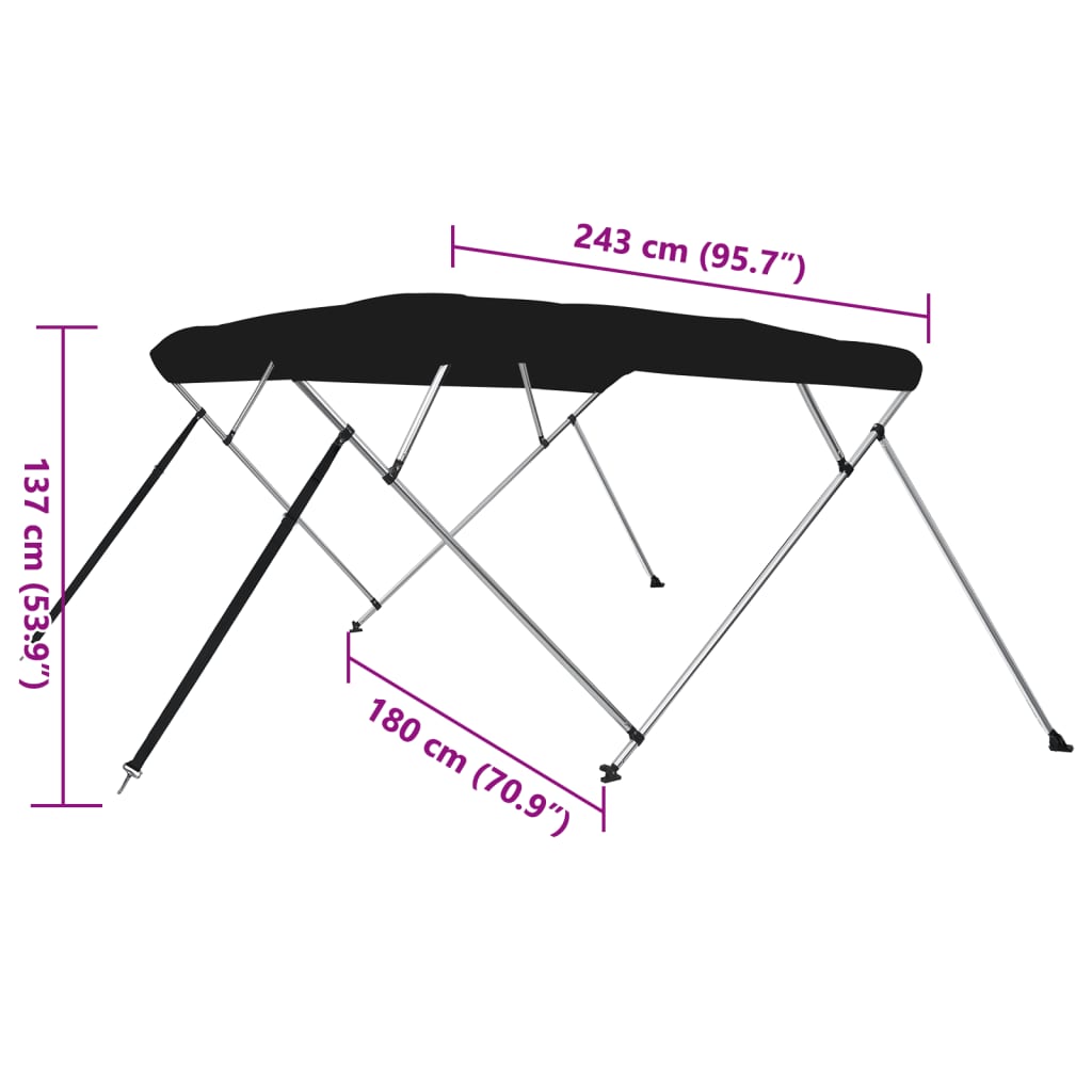 4-bow Bimini Top Black 239x184x131 cm