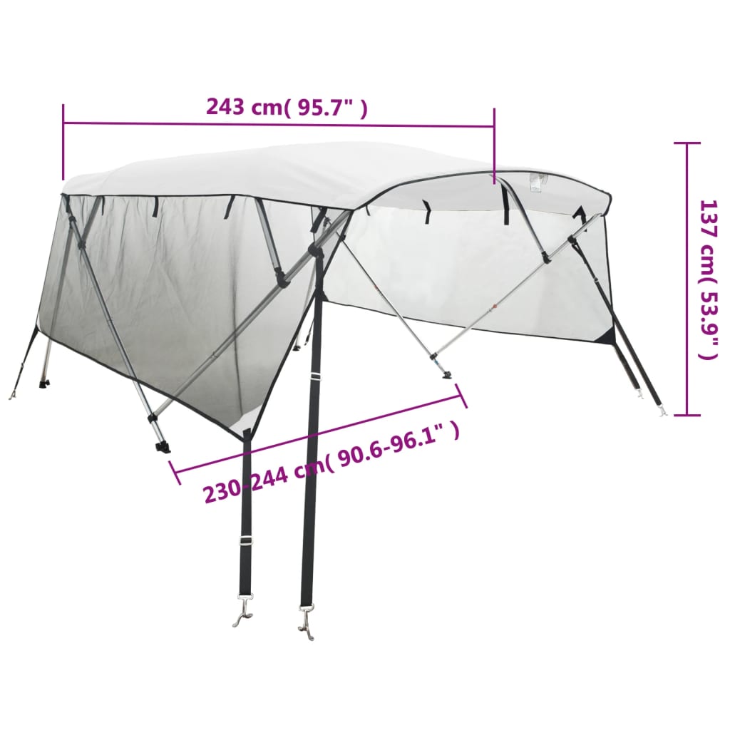 4-bow Bimini Top with Mesh Sidewalls 243x(230-244)x137 cm