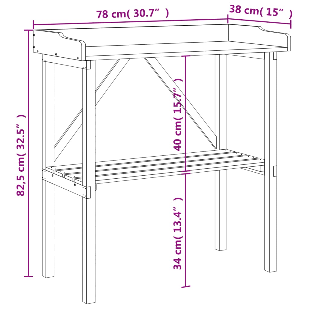 Plant Table with Shelf Brown 78x38x82.5 cm Solid Wood Fir