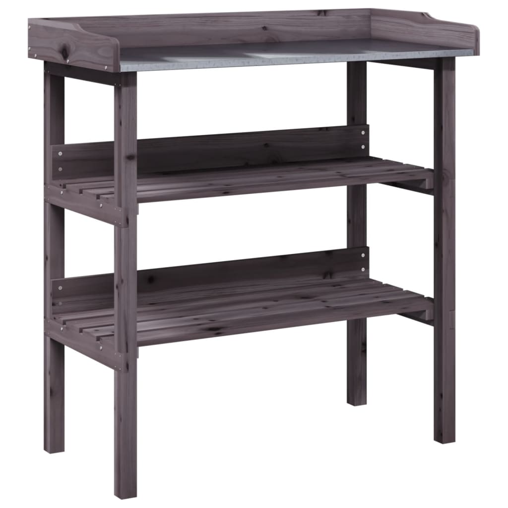 Plant Table with Shelves Grey 78x38x82.5 cm Solid Wood Fir